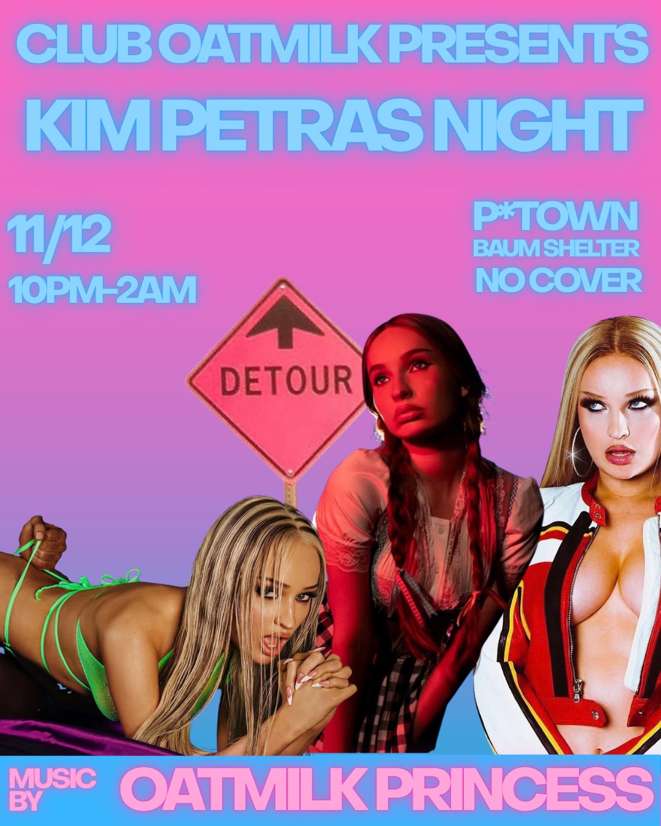 november 12th club oatmilk presents kim petras night at @ptownbar baum shelter 💕 10pm-2am ill be playing music by kim petras as well as sophie, charli, slayyyter (but mostly kim petras) NO COVER 💅🏻
