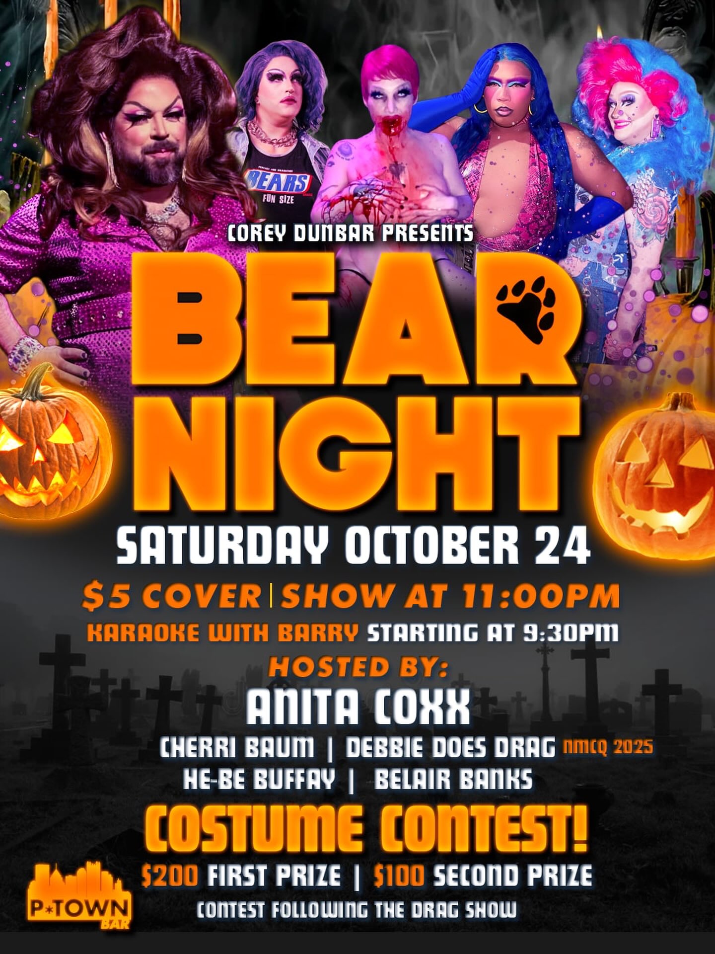 🎃 HAPPY OCTO-BEAR 🎃

@hufky412 presents #BearNight at @ptownbar on Saturday October 24, 2026 starting at 9:30pm. Craft up the perfect costumes to make this night a spooky time.

🎤 Karaoke with @blburns2000 starting at 9: